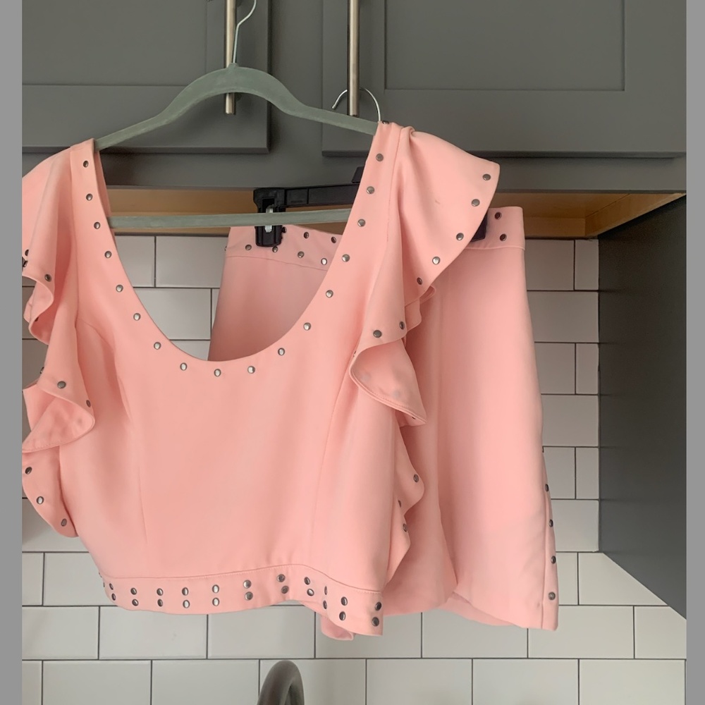 Karina Grimaldi Two Piece Pink Set with Studs